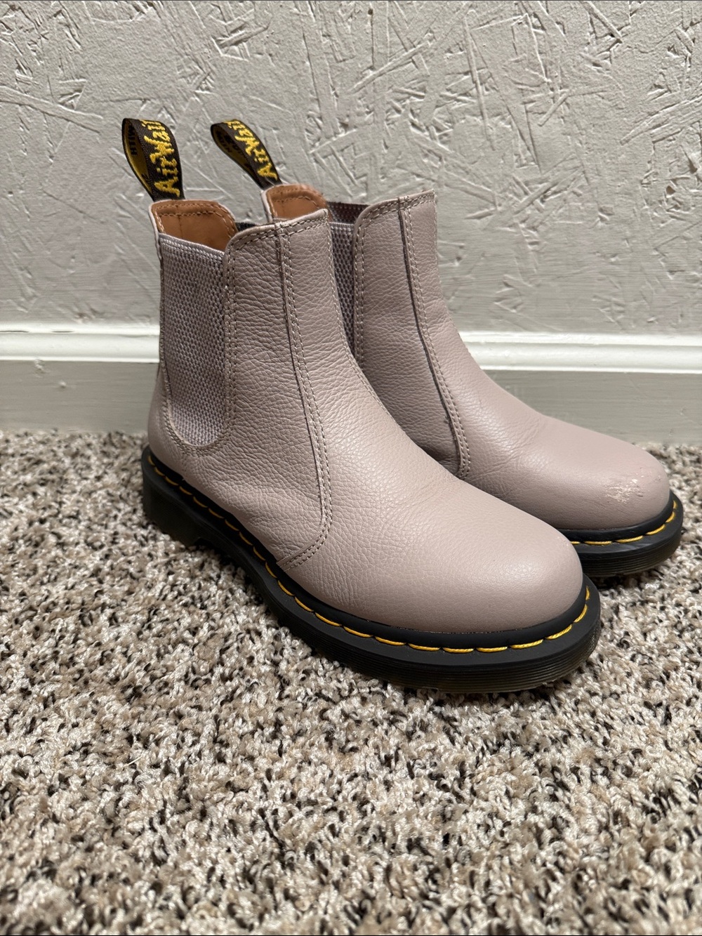 Dr. Martens Pebbled Chelsea Boots in Pale Pink with Black Sole